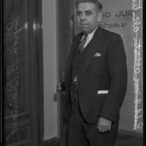 Byron Brainard, City Council member, at the Grand Jury entrance, Los Angeles, 1935