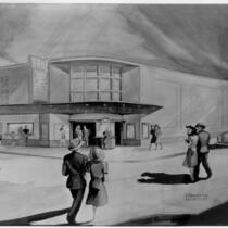 Visalia Theatre, Visalia, photograph of rendering, waltercolor