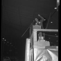 Reverend Billy Graham preaching at tent revival in Los Angeles, Calif., 1949