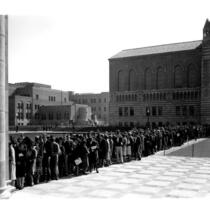 Registration - Students lined up on the Esplanade facing Royce Hall, 1930