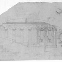 Tower Theatre, Los Angeles, interior section, pencil drawing