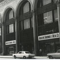Exterior of Andrews Hardware store, Los Angeles, union and 9th St., Los Angeles, June 28, 1972