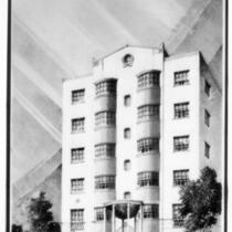 Apartments (Moderne), unbuilt concept, photograph of rendering