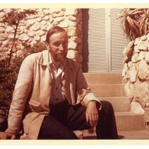 Gerald Heard on porch, 1966.