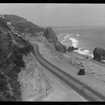 View of Castle Rock in Santa Monica from the west side hill, Topanga, circa 1920