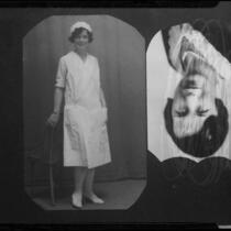 Myrtle St. Pierre wearing a nurse's uniform, circa 1922-1932