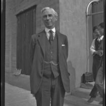 Bertrand Russell, English philosopher, on the day addressed students at Cal Tech, Pasadena, 1929