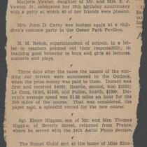Newspaper article describing road race winners, Santa Monica, [1942-1944?]