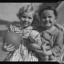 Girls with ball and doll, Los Angeles, circa 1935