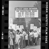 Striking teachers picketing Grant High School in Van Nuys, Calif., 1983