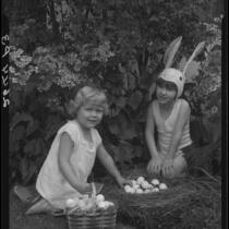 Barbara Jo Cozzens, dressed as Easter bunny, and Lora Lou Madden, Santa Monica, 1934