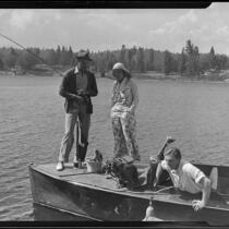 Actors Rod La Rocque and Vilma Banky fishing, Lake Arrowhead, 1929