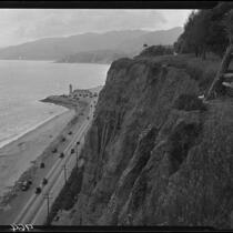 Lighthouse-shaped building and Pacific Coast Highway, Pacific Palisades, 1928