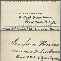 Annotated business card of Palm Springs artist and architect R. Lee Miller