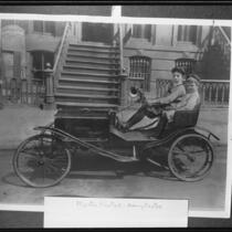 Actor Buster Keaton and Harry Keaton as children, in open car, circa 1910, rephotographed [1930s?]
