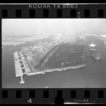 Aerial view of Port of Los Angeles and Cabrillo marina, 1986