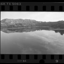 Hollywood Reservoir with Hollywood sign in distance, Calif., 1987