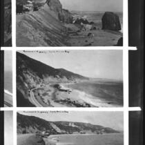 Views of Castle Rock and the Roosevelt Highway along the Santa Monica coastline, Topanga [and Malibu ?], circa 1920-1934
