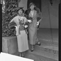 Actresses Rochelle Hudson and Pat Paterson at fashion show and tea for Assistance Leaguers, Los Angeles, 1935