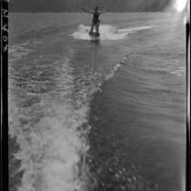 Young men aquaplaning, Lake Arrowhead, 1929