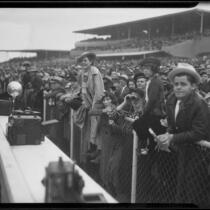 Spectators in the grandstand at the Santa Anita Handicap race, Arcadia, 1936