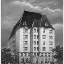 Apartments (French), unbuilt concept, photograph of rendering