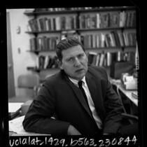 1/2 length portrait of San Fernando Valley State College sociologist Dr. Lewis Yablonsky, 1965