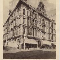 Exterior of Philips Block on Spring St, Los Angeles, 1889