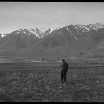 Man standing near Mono Lake, Mono County, [1929?]