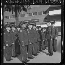 Young boys of Company D during inspection at St. Catherine's Military Academy in Anaheim, Calif., 1964