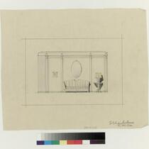 Max Factor Building, interior elevation of room with sofa