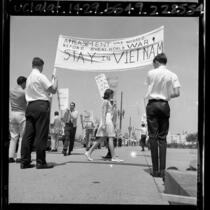 Young Americans for Freedom members picketing the Federal Building in support for American military action in Vietnam, Los Angeles, Calif., 1965