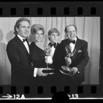 Robert L. Jacks, Michael Learned, Richard Thomas and Lee Rich with their Emmys for "The Waltons," 1973