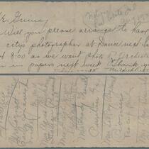 Handwritten notes regarding dance, orchestra, and people in costume, 1934