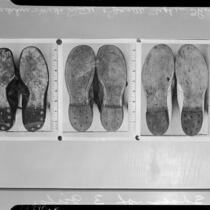 Photographs of shoes belonging to murder victims Madeline Everett, Melba Everett, and Jeanette Stephens, Inglewood, 1937
