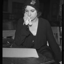 Myrtle St. Pierre, breach of promise plaintiff, during the trial at the County Courthouse, Los Angeles, 1932