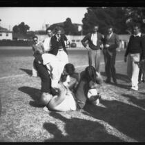 Young men in homecoming "brawl," University of Southern California, Los Angeles, 1928