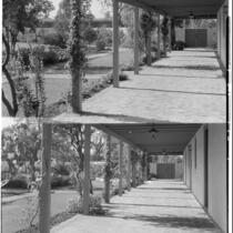Rancho Los Cerritos, 2 views of restored walkway, Long Beach, 1931