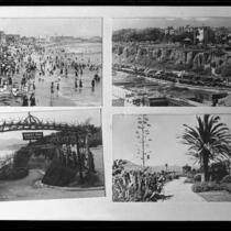 Four postcards with views of coastal areas, Santa Monica, circa 1915-1925