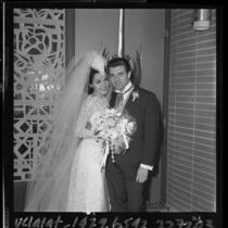 Wedding portrait of actress Annette Funicello and agent Jack Gilardi, Encino, 1965