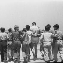 Boys taking part in a free summer camp organized by Los Angeles Sheriff Eugene Biscailuz.  Circa July 1937.