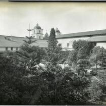 View of the holy garden at Mission Santa Barbara, Santa Barbara, circa 1898