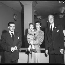 Actor David Brian, Bonita Fielder Davis, her child Michael and Robert Sherman in court for paternity suit, Los Angeles, Calif., 1951