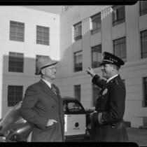 Santa Monica City Hall dedication, Mayor Edmond S. Gillette and police officer, Santa Monica, 1939