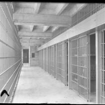 Interior of Los Angeles, Calif. Lincoln Heights jail showing jail cells, circa 1920