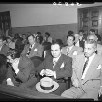 Mickey Cohen at his arraignment in Superior Court, 1949.