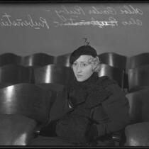 Chloe Carter Rubinstein seated in court the day her divorce was granted, Los Angeles, 1934