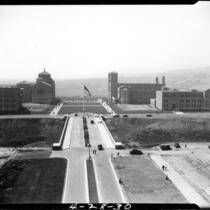 Aerial view of Bridge and campus, 1930