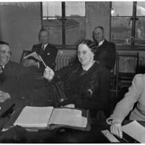 Assemblywoman Jeanette E. Daley, vice-chairman of a legislative committee appointed to investigate the practices and policies of the S.R.A., Los Angeles, March 5, 1940