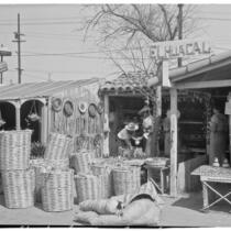 Olvera Street, view of merchants' stands, Los Angeles, 1934